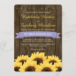 LAVENDER RUSTIC SUNFLOWER WEDDING INVITATION KAART
