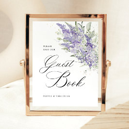 Lavender Sage Green Floral Guest Book Wedding Reclamebord Met Voetstuk