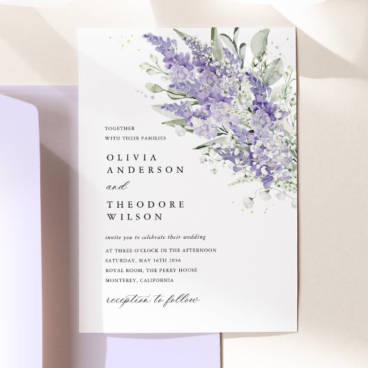 Lavender & Sage Green Floral Watercolor Wedding In Kaart