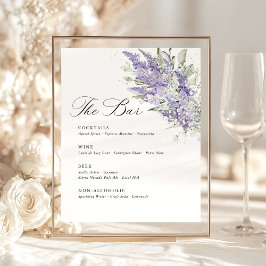 Lavender & Sage Green Floral Wedding Bar Menu Reclamebord Met Voetstuk