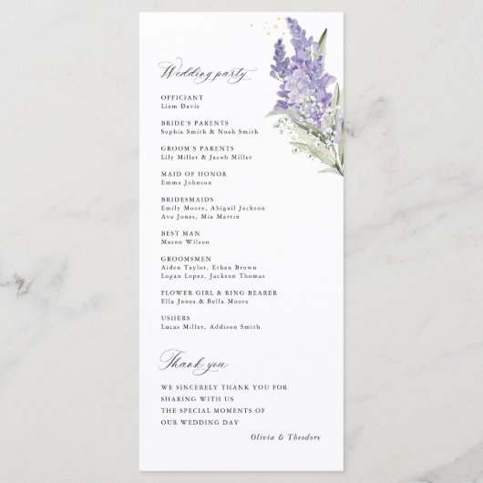 Lavender & Sage Green Floral Wedding Ceremony Programmakaart (Achterkant)