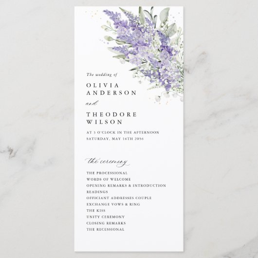 Lavender & Sage Green Floral Wedding Ceremony Programmakaart (Voorkant)