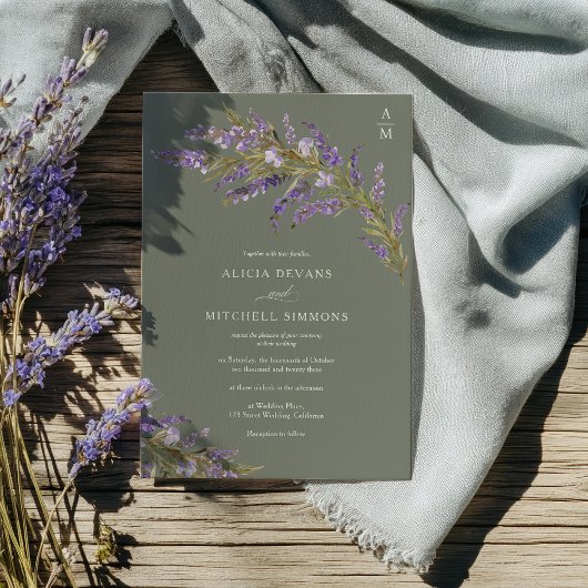 Lavender Sage Hand Painted Floral wedding  Kaart