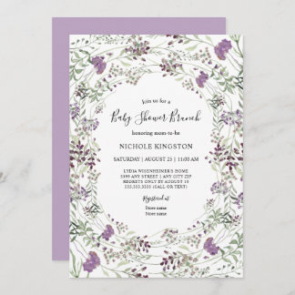 Lavender Sage Wildflower Baby shower Brunch Kaart
