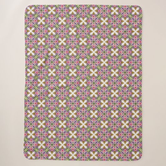 Lavender Schatkamer | Sierlijk Bloem Medaillon Sherpa Deken (Voorkant)