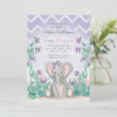 Lavender Schattig Elephant Girl Baby shower Stripe Kaart (Staand voorkant)