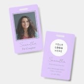 Lavender Script Business Logo Photo Pet Caregiver  Badge (Voor- en achterkant)