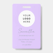 Lavender Script Business Logo Photo Pet Caregiver  Badge (Achterkant)