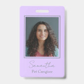 Lavender Script Business Logo Photo Pet Caregiver  Badge (Voorzijde)