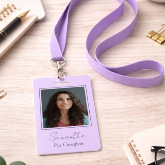 Lavender Script Business Logo Photo Pet Caregiver  Badge
