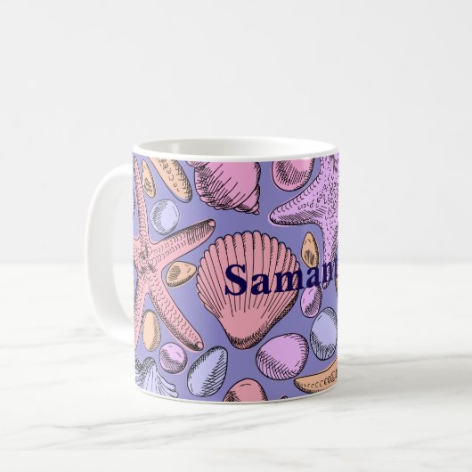 Lavender Seashell Personalized Coffee Mug Koffiemok (Voorkant links)