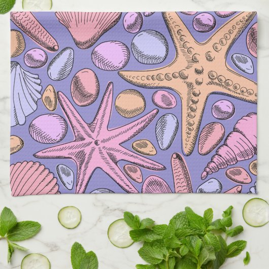 Lavender Seashell Personalized Kitchen Towel Theedoek (Gevouwen)