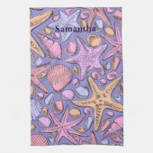 Lavender Seashell Personalized Kitchen Towel Theedoek (Verticaal)