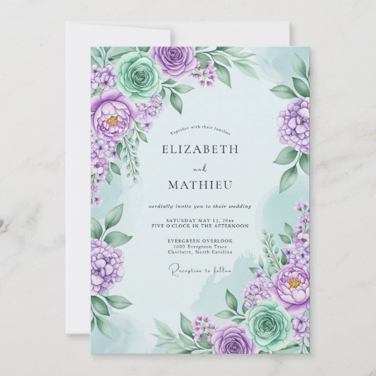 Lavender Serene Floral Spring Wedding Kaart (Voorkant)