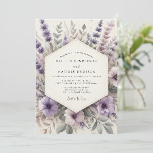 Lavender Serene Meadow Wedding Kaart (Staand voorkant)