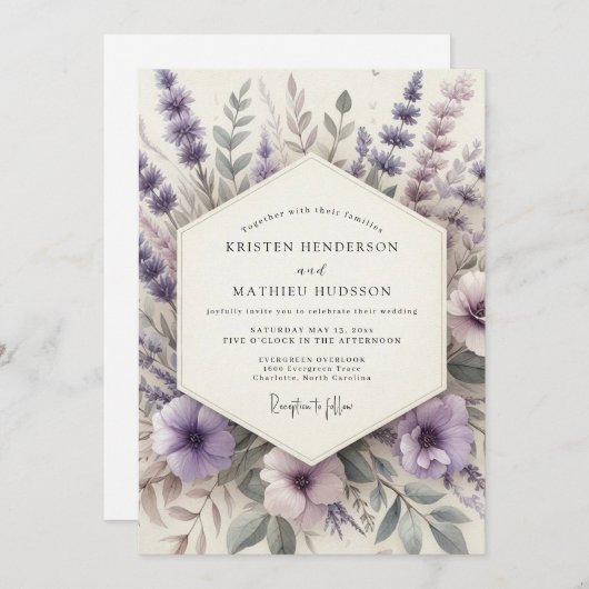 Lavender Serene Meadow Wedding Kaart (Voorkant / Achterkant)