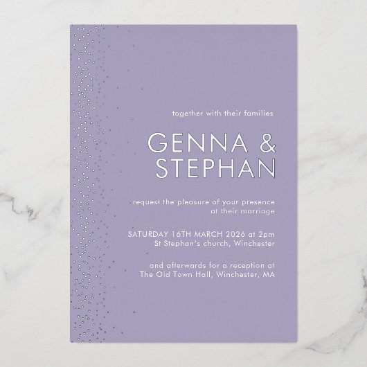 Lavender Shimmer-folie huwelijksuitnodigkaart Folie Uitnodiging (Voorkant)