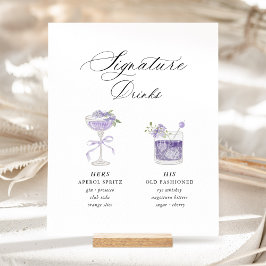 Lavender Signature Drinks Wedding Reclamebord Met Voetstuk