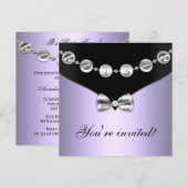 Lavender & Silver Bowed Charm Sweet Sixteen Invite Kaart (Voorkant / Achterkant)