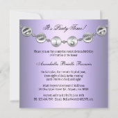 Lavender & Silver Bowed Charm Sweet Sixteen Invite Kaart (Achterkant)