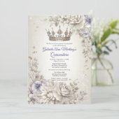 Lavender Silver Crown Floral Quinceañera Kaart (Staand voorkant)