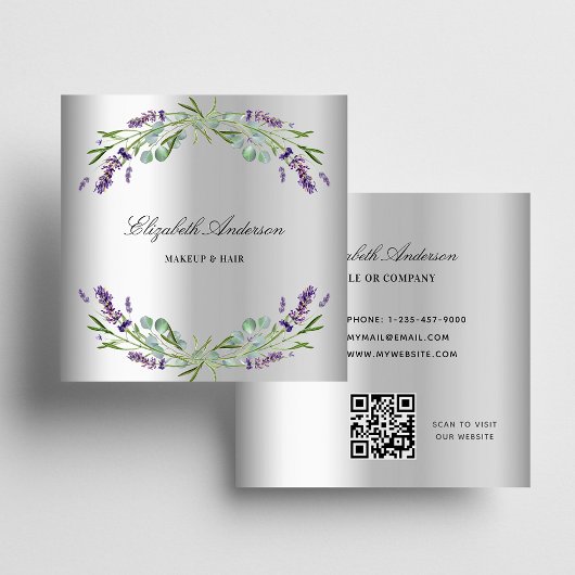 Lavender Silver Eucalyptus greenery QR Code Vierkante Visitekaartje