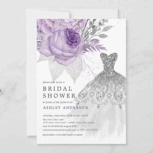 lavender Silver Floral Wedding Dress Vrijgezellenf Kaart (Voorkant)