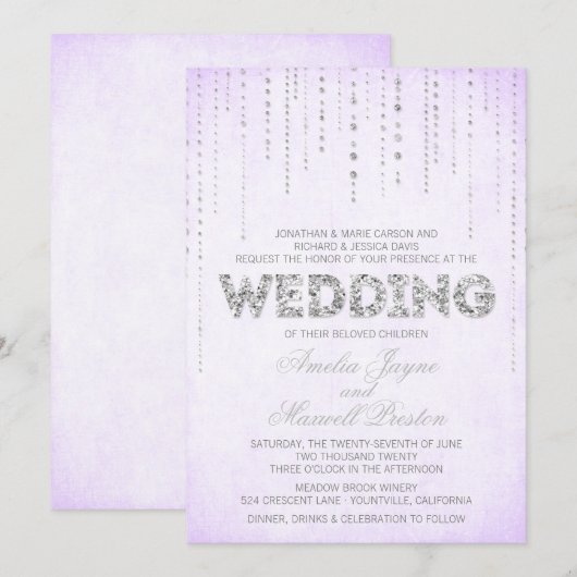 Lavender & Silver Glitter Blik Weddenschap Kaart (Voorkant / Achterkant)