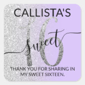 Lavender Silver Glitter Ombre Sweet 16 Favor Vierkante Sticker (Voorkant)