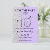 Lavender Silver Glitter Quinceañera Save the Date (Staand voorkant)