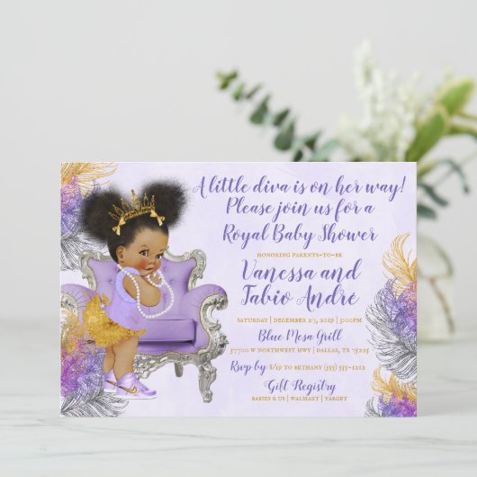 Lavender Silver Gold Waterverf Baby shower Kaart (Staand voorkant)