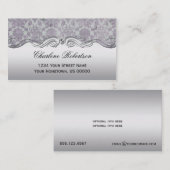 Lavender Silver Grunge Damask Silver Swirls Visitekaartje (Voorkant / Achterkant)