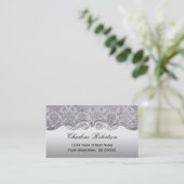 Lavender Silver Grunge Damask Silver Swirls Visitekaartje (Staand voorkant)