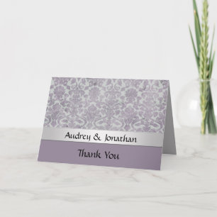 Lavender Silver Grunge Kijk Damask Dank je Bedankkaart