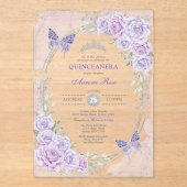 Lavender Silver Quinceanera Mis Quince 15 Anos Acryl Uitnodigingen (Voorkant)