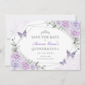 Lavender Silver Rozen Quinceanera Save the Date Aankondiging (Voorkant)