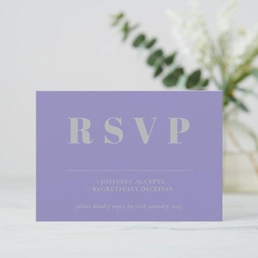 Lavender Silver RSVP Wedding Response Kaartje (Staand voorkant)