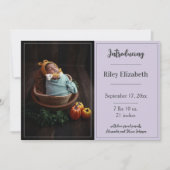 Lavender Simple Photo Birth Notice Aankondiging (Voorkant)