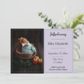 Lavender Simple Photo Birth Notice Aankondiging (Staand voorkant)