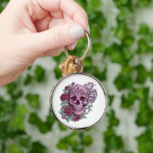 Lavender Skull With Roses Goth Design Sleutelhanger (Hand)