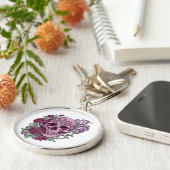 Lavender Skull With Roses Goth Design Sleutelhanger (Zijkant)