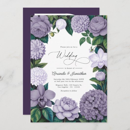 Lavender Smoke, Lilac Ash & Moonstone Wedding Kaart (Voorkant / Achterkant)