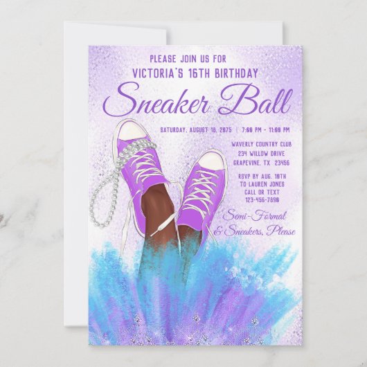 Lavender Sneaker Ball Birthday Party Invitation Kaart (Voorkant)