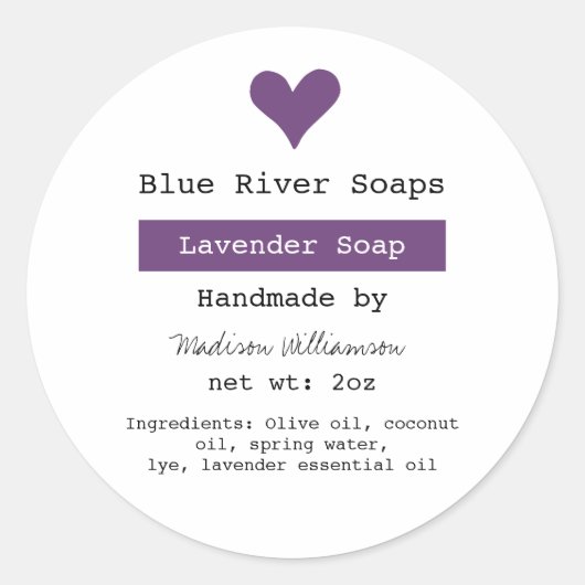 Lavender Soap Handmade with Ingredients List Ronde Sticker (Voorkant)