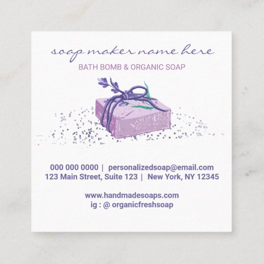Lavender Soap Paars Bath Cosmetic Vierkante Visitekaartje (Achterkant)