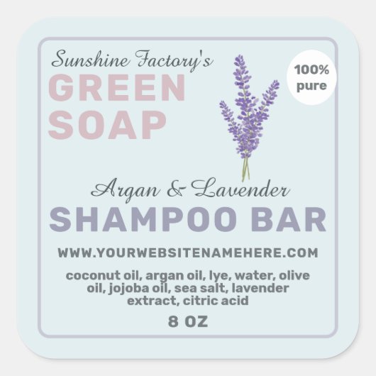 Lavender Soap Shampoo Bar Pastel Blue Paars Vierkante Sticker (Voorkant)