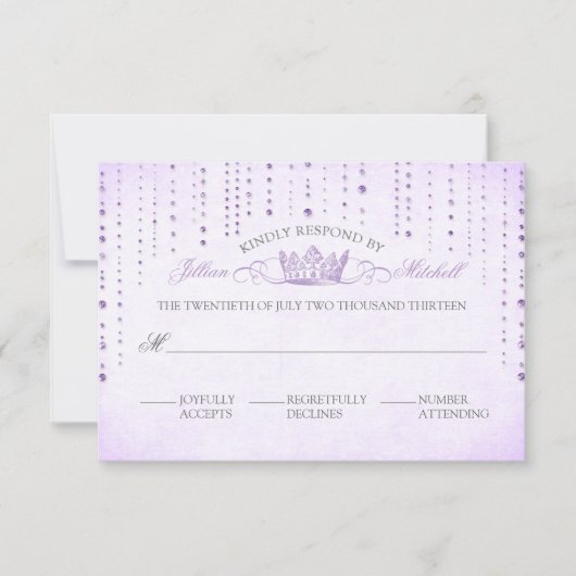 Lavender Sparkles & Crown Fairytale RSVP-kaart RSVP Kaartje (Voorkant)