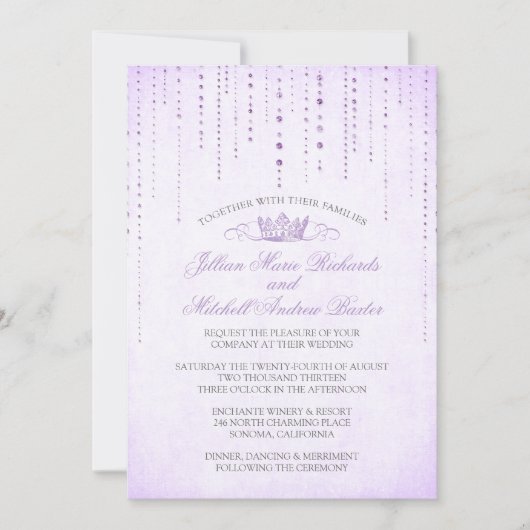 Lavender Sparkles & Crown Fairytale Wedding Kaart (Voorkant)