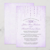 Lavender Sparkles & Crown Fairytale Wedding Kaart (Voorkant / Achterkant)
