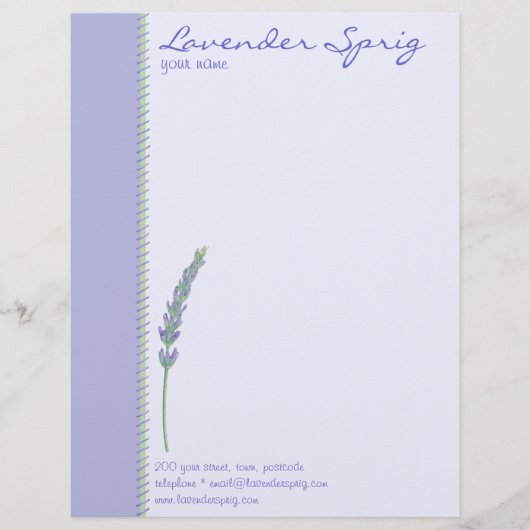 Lavender Sprig Letterhead Persoonlijk Briefhoofd (Voorkant)